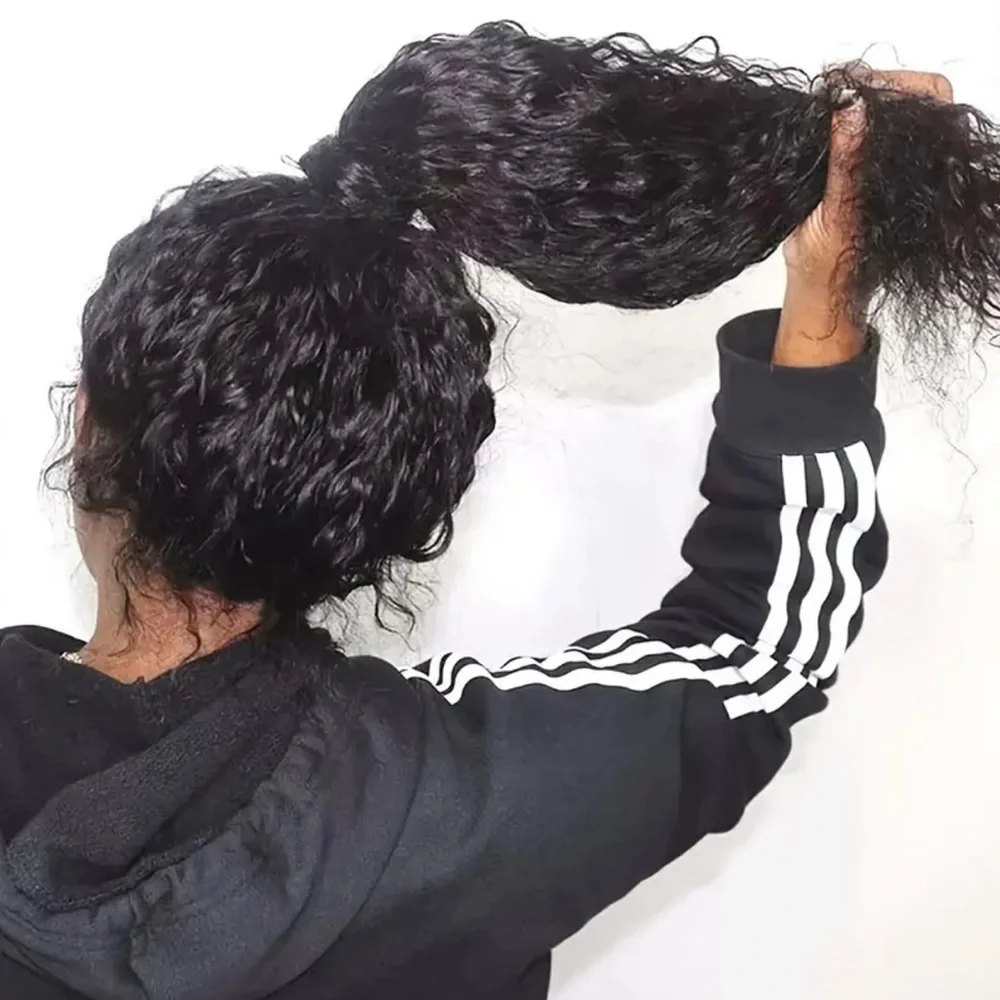 180% Density 28” Natural Black Deep Wave 360 Lace Frontal Human Hair Wig - Picture 5 of 11